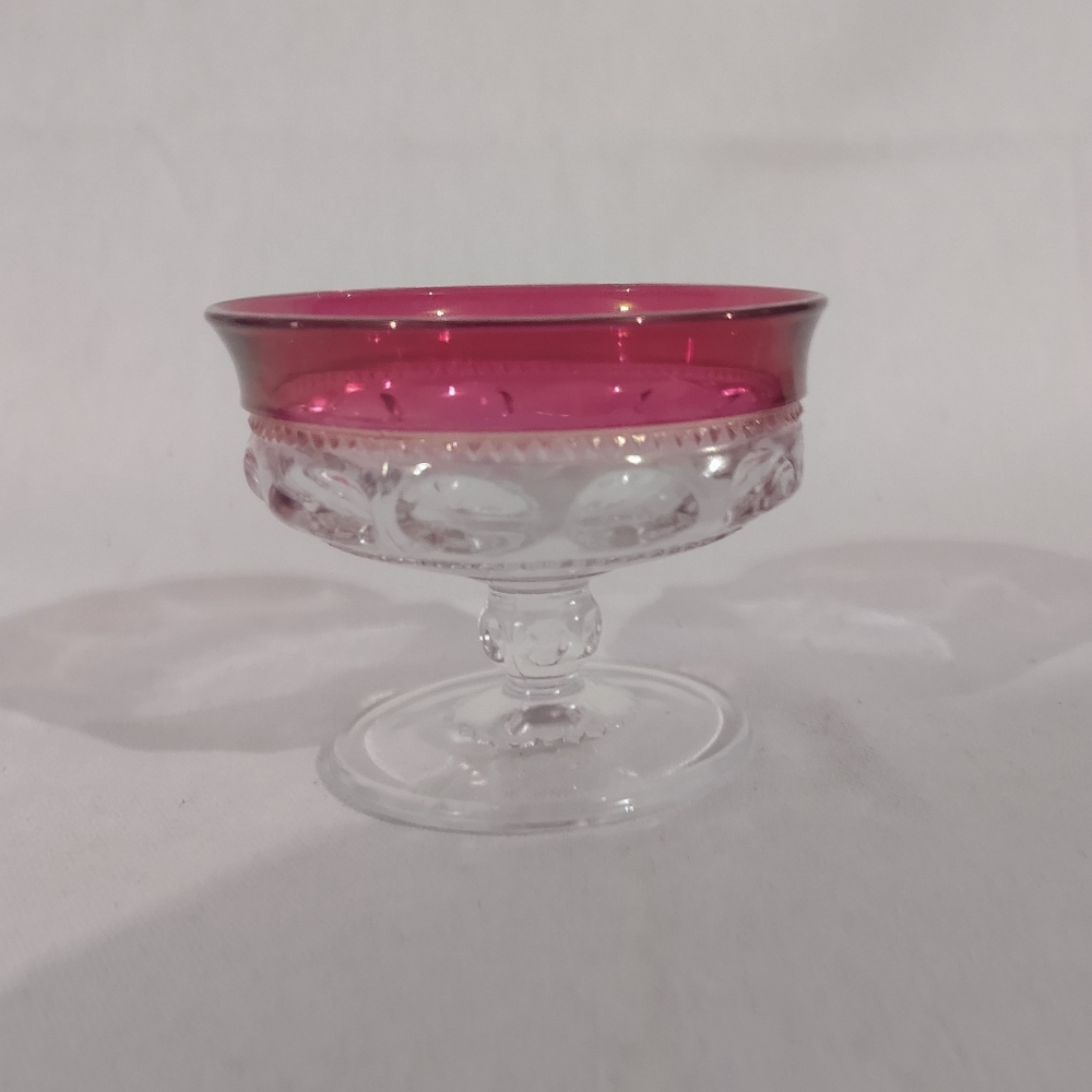 Vintage Kings Crown Cranberry Thumbprint Sherbet Dessert Glass 3"H